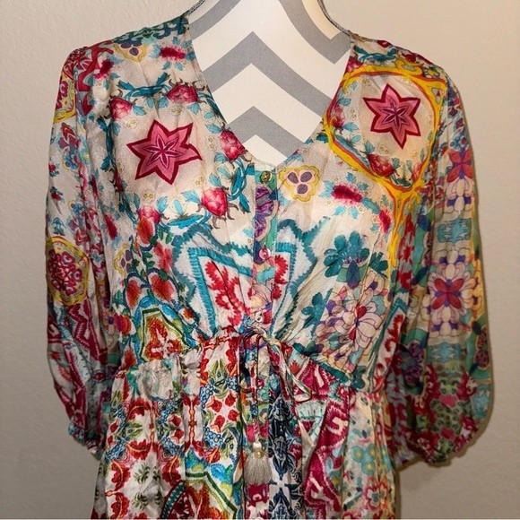 NWT Johnny Was Top Multicolor Floral Starfish V Neck Button Down Tunic Top S - Picture 3 of 12